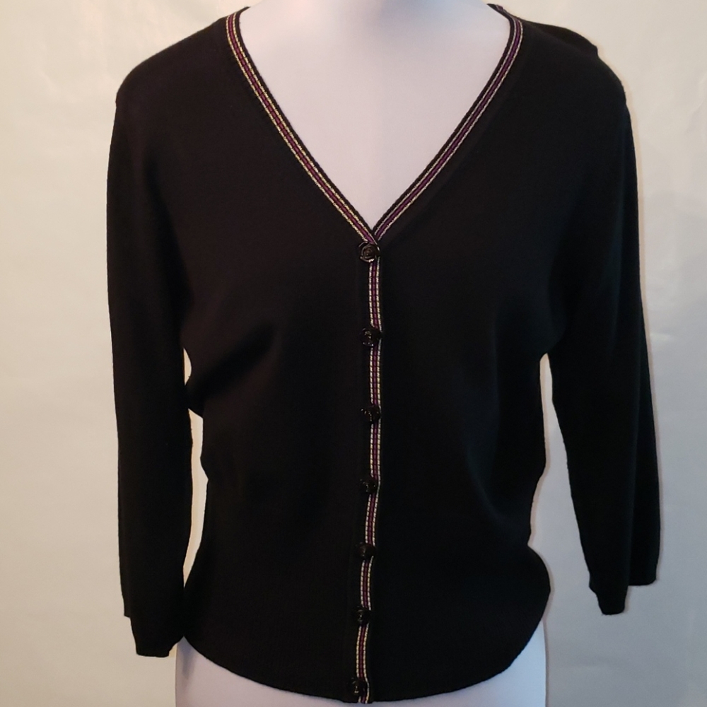 BCBGMaxAzria Black 3/4 Sleeve Cardigan Large
